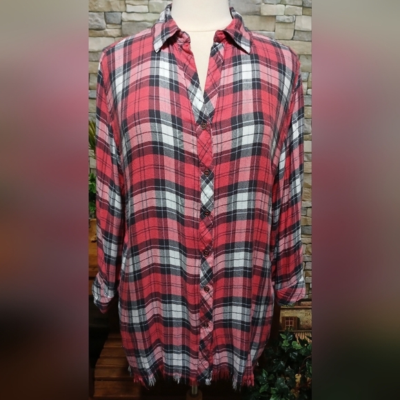Hester & Orchard Tops - Hester & Orchard Soft Flannel Plaid‎ W/Fringe Large Western Cottagecore